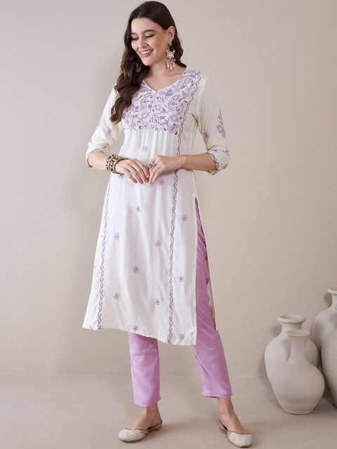 Anouk Floral Embroidered Thread Work Regular Straight Kurta