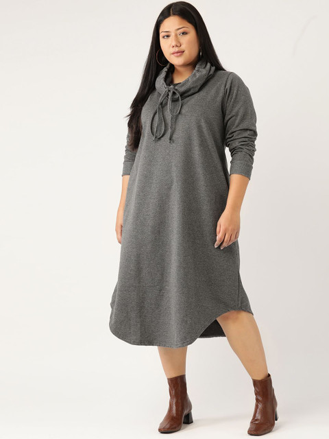 theRebelinme Women Plus Size Cowl Neck A-Line Midi Dress