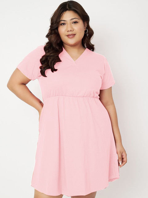 BRINNS Women Plus Size V-Neck Cotton Fit & Flare Dress