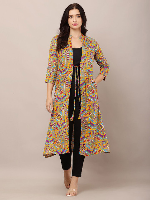 HELLO DESIGN Floral Printed Front Open Longline Shrug