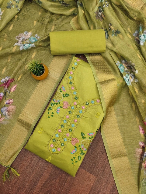 KALINI Embroidered Thread Work Pure Cotton Unstitched Dress Material