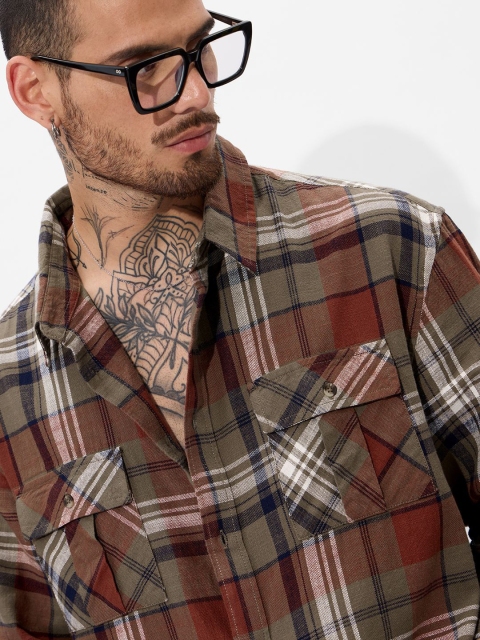 The Souled Store Men Spread Collar Tartan Checked Cotton Casual Shirt - Image 2