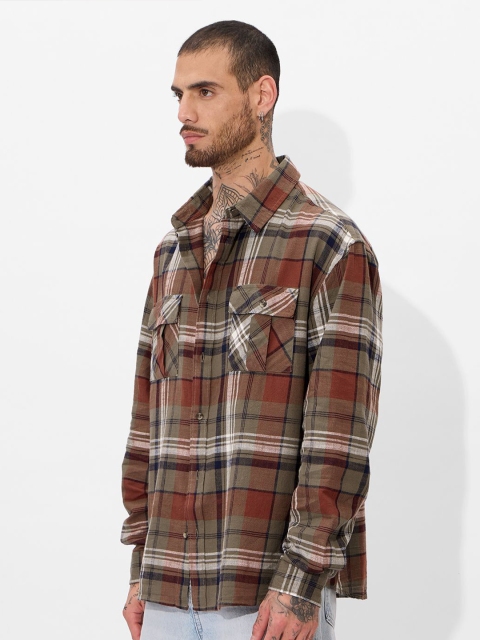 The Souled Store Men Spread Collar Tartan Checked Cotton Casual Shirt - Image 3
