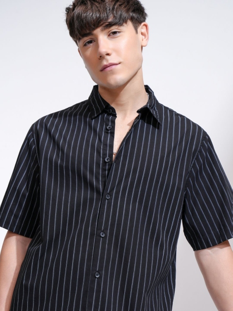 Highlander Men Placement Printed Striped Boxy Shirt