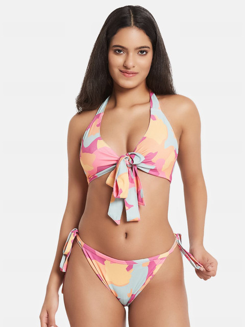 SECRETS BY ZEROKAATA Women Printed Halter Beachwear Swim Bikini Set