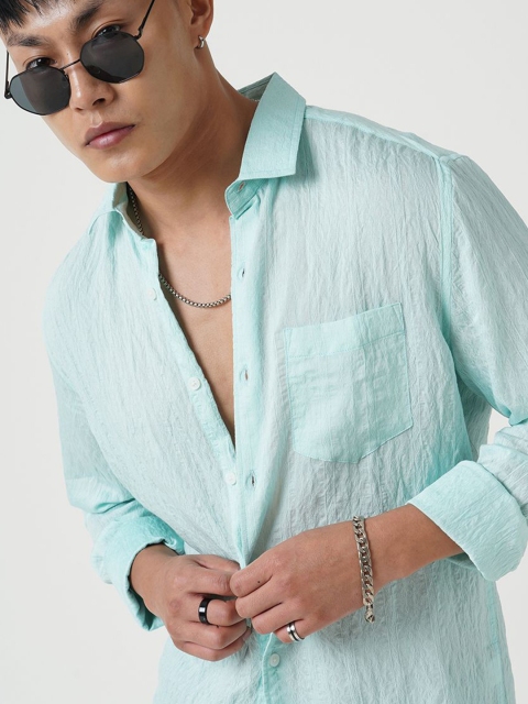 VASTRADO Men Classic Spread Collar Textured Slim Fit Casual Shirt - Image 3