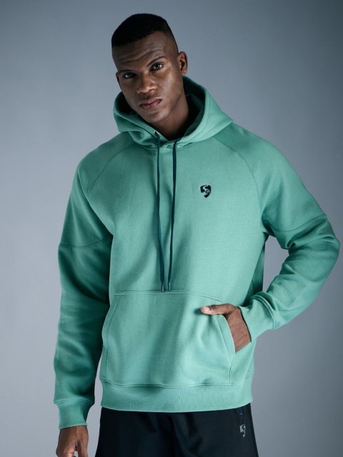 SG Men Green Printed Long Sleeves Fleece Hooded Sweatshirt