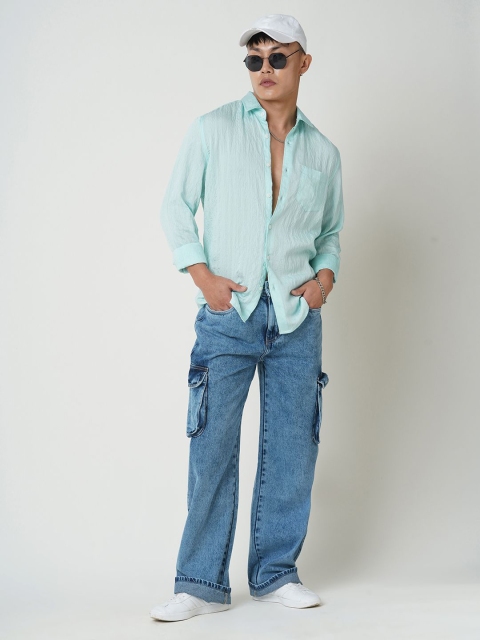 VASTRADO Men Classic Spread Collar Textured Slim Fit Casual Shirt - Image 6