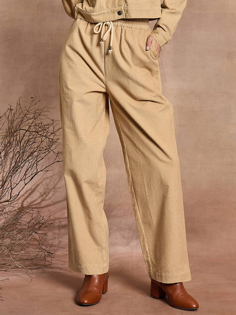 SASSAFRAS Women Cotton Relaxed High-Rise Joggers Trousers