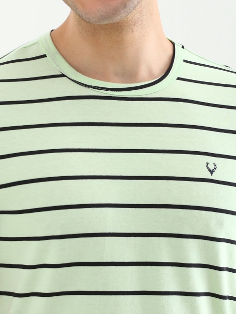 Allen Solly Men Striped Round Neck Cotton Slim Fit T-shirt - Image 2