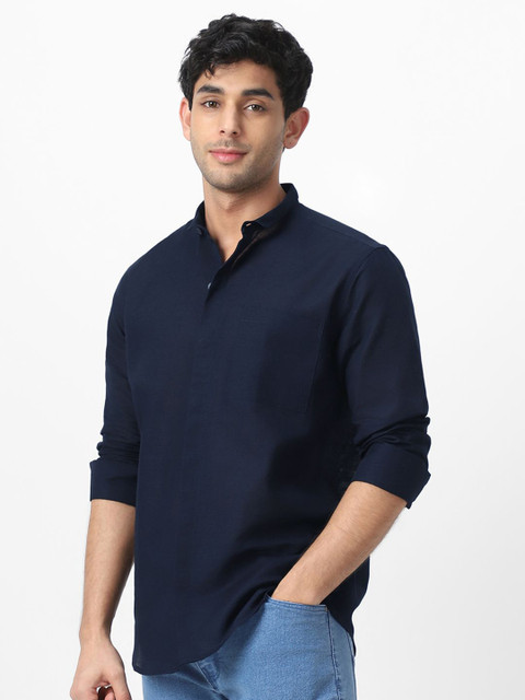 Urbano Fashion Men Club Collar Solid Cotton Casual Shirt - Image 3
