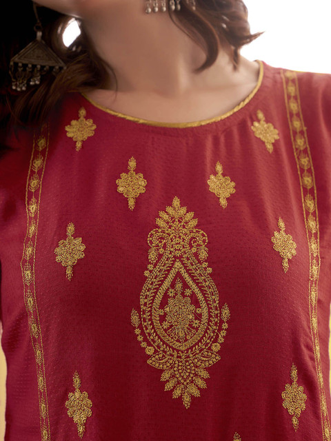 Anouk Red Ethnic Motifs Embroidered Straight Kurta With Palazzos - Image 2