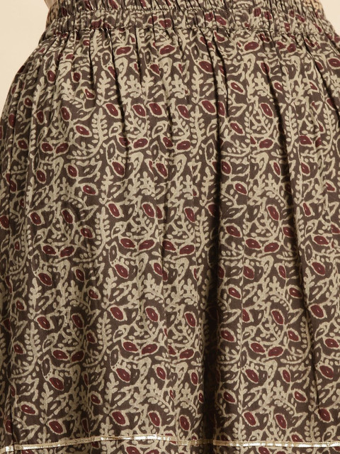 Anouk Floral Printed Regular Pure Cotton Straight Kurta with Skirt - Image 4