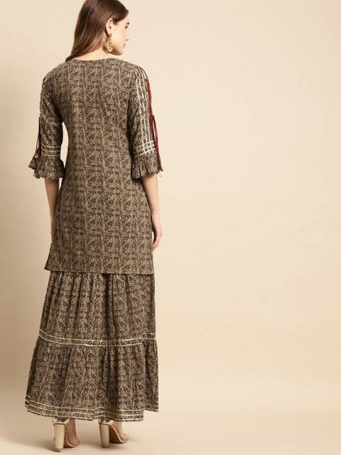 Anouk Floral Printed Regular Pure Cotton Straight Kurta with Skirt - Image 3