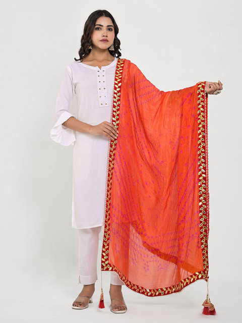 Apratim Bandhani Printed Gotta Patti Silk Dupatta
