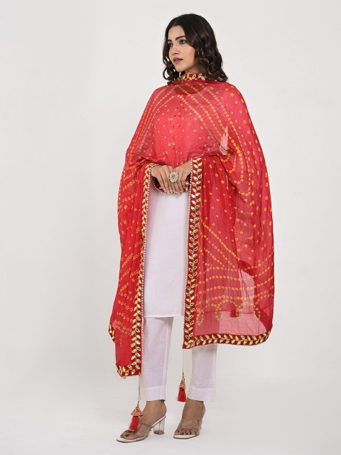Apratim Bandhani Printed Mirror Work Silk Dupatta - Image 4