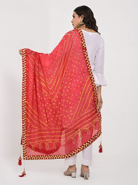 Apratim Bandhani Printed Mirror Work Silk Dupatta - Image 5
