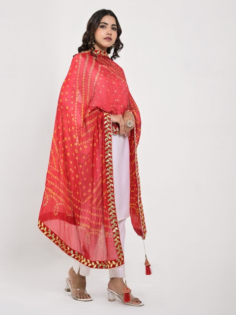Apratim Bandhani Printed Mirror Work Silk Dupatta - Image 3