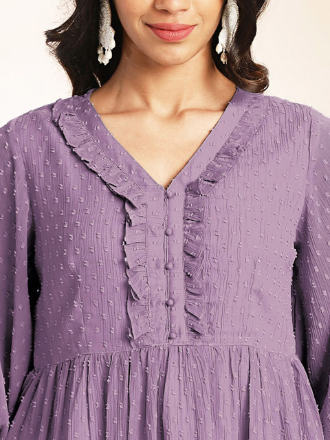 Janasya Self-Design V-Neck Tunic With Trousers - Image 2