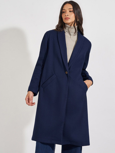 Styli Women Regular Fit Knee Length Buttoned Wool Like Coat