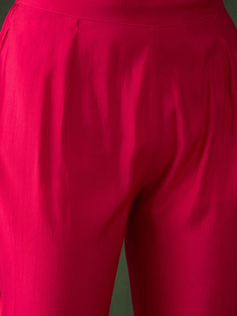 Sangria Geometric Embroidered & Mirror Work Kaftan Kurta With Trouser - Image 3