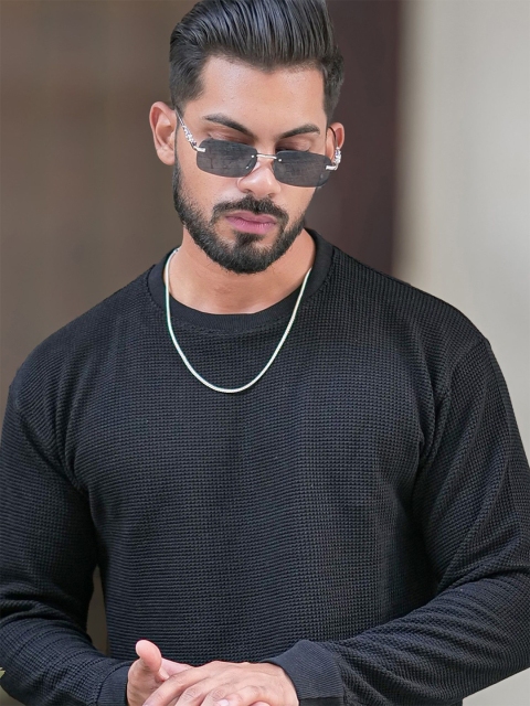 Maniac Men Textured Casual Cotton Pullover Sweatshirt