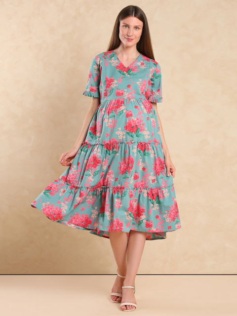 Aanyor Floral Printed Cotton Maternity Fit & Flare Dress