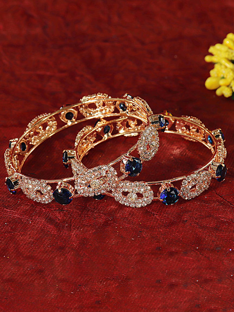LAVAZZA Set Of 2 Gold-Plated CZ & Amercian Diamond-Studded Kada Bangles