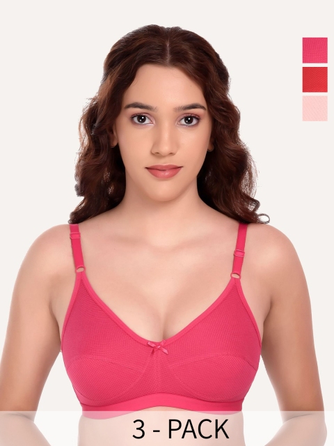 DressBerry Women Pack Of 3 Checked Medium Coverage Bra