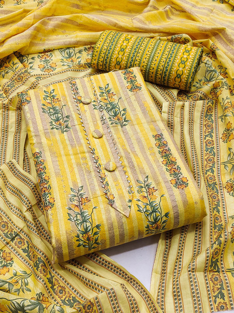 Sidhidata Floral Printed Gotta Patti Cambric Cotton Unstitched Dress Material