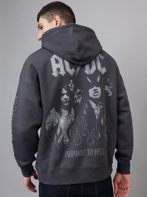 Free Authority Men ACDC Printed Hood Cotton Pullover Ribbed Sweatshirt