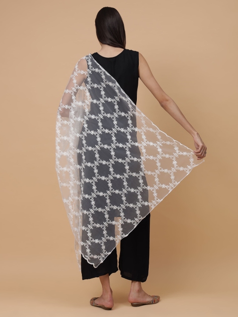 Zamour Floral Embroidered Net Dupatta - Image 5