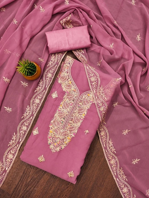 KALINI Ethnic Motifs Embroidered Zari Silk Georgette Unstitched Dress Material