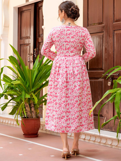 KPF Floral Embroidered V-Neck Empire Styled Sequined Anarkali Kurta - Image 4