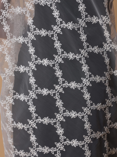 Zamour Floral Embroidered Net Dupatta - Image 2