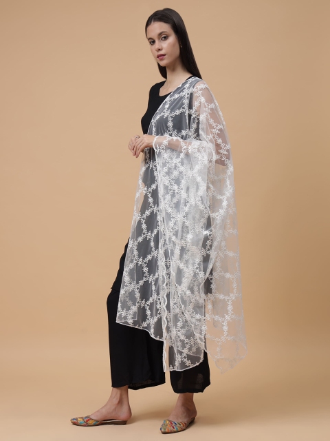 Zamour Floral Embroidered Net Dupatta - Image 4