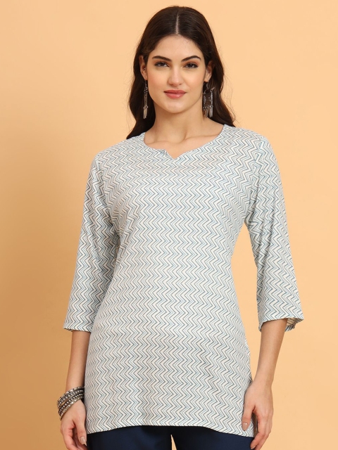 KALINI Women Cotton Geometric Printed Longline Top