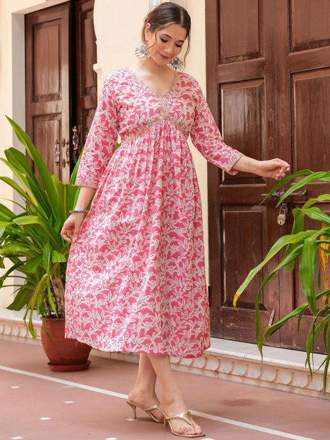 KPF Floral Embroidered V-Neck Empire Styled Sequined Anarkali Kurta - Image 3