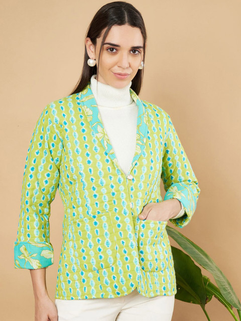 KALINI Printed Single Breasted Cotton Comfort Fit Blazers