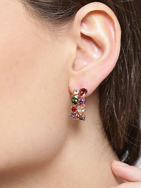 YouBella Rose Gold-Plated Stone Studded Hoop Earrings