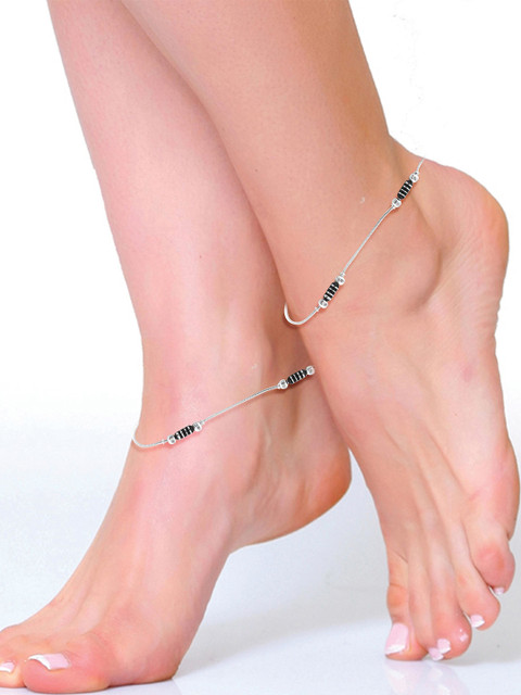 Lila Set of 2 Silver-Plated Beaded Anklets