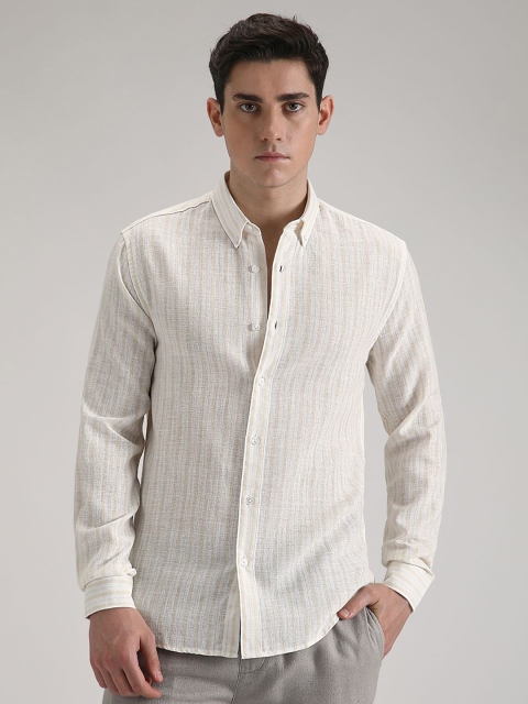 Banana Club Men Classic Slim Fit Semi Sheer Striped Casual Shirt