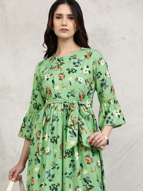 Vishudh Printed Waist Tie-Ups Waist Tie-Ups Three-Quarter Sleeves Basic Jumpsuit