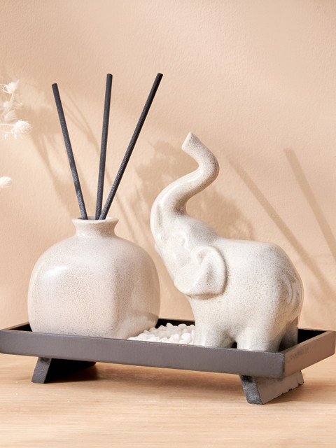 Home Centre Divine Scentscape Grey and White Ceramic Elephant Diffuser Set - Image 2