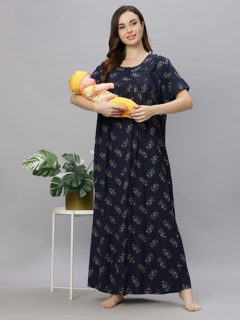 QUIRA Women's Printed Maxi Maternity Nightdress