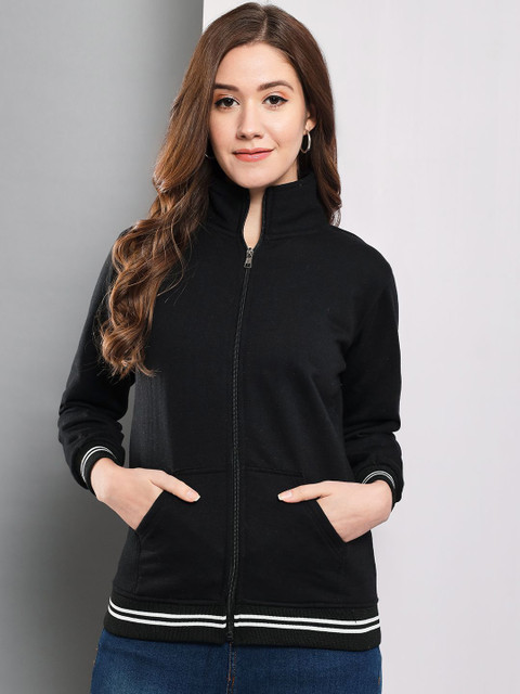 Funday Fashion Women Mock Collar Solid Fleece Casual Bomber Jacket