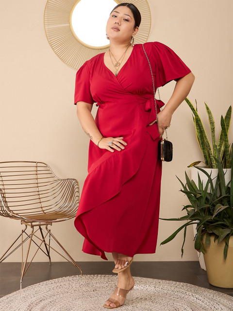 Berrylush Curve Flared Sleeve Wrap Midi Dress