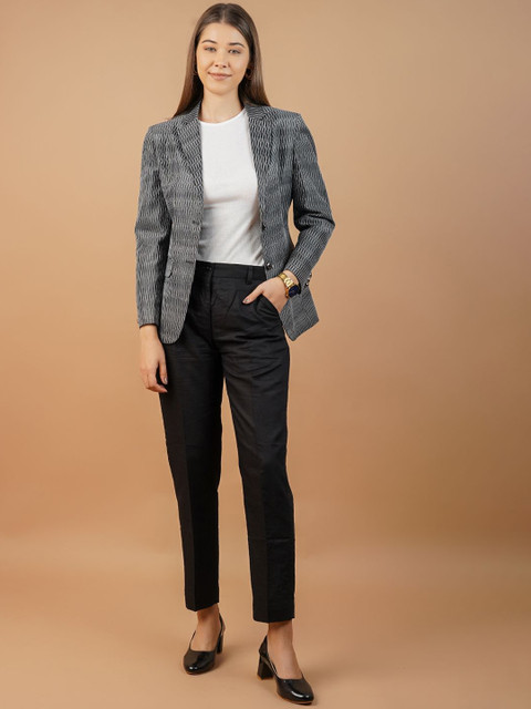 INDOPHILIA Self Design Notched Lapel Collar Single Breasted Casual Blazer