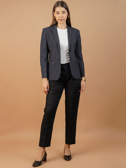 INDOPHILIA Checked Notched Lapel Collar Single Breasted Pure Cotton Blazers