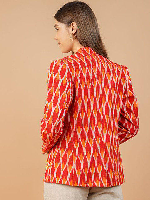 INDOPHILIA Ikat Printed Cotton Notched Lapel Collar Cotton Single Breasted Blazer - Image 4